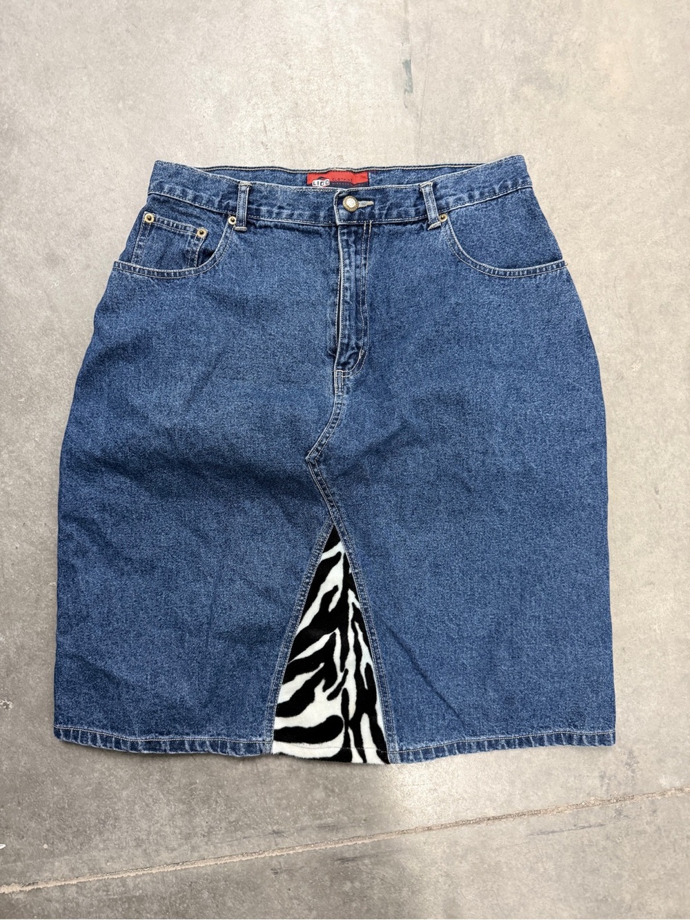 Mid-Blue Denim Midi Skirt with Front Slit